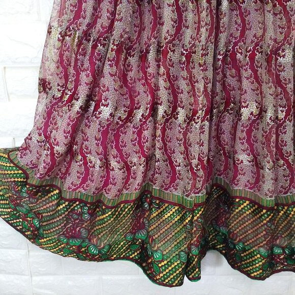 Bollywood Wrap Skirt Sz-S Lined Boho Hippy Festival Ethnic Purple Green Metallic - Picture 5 of 12